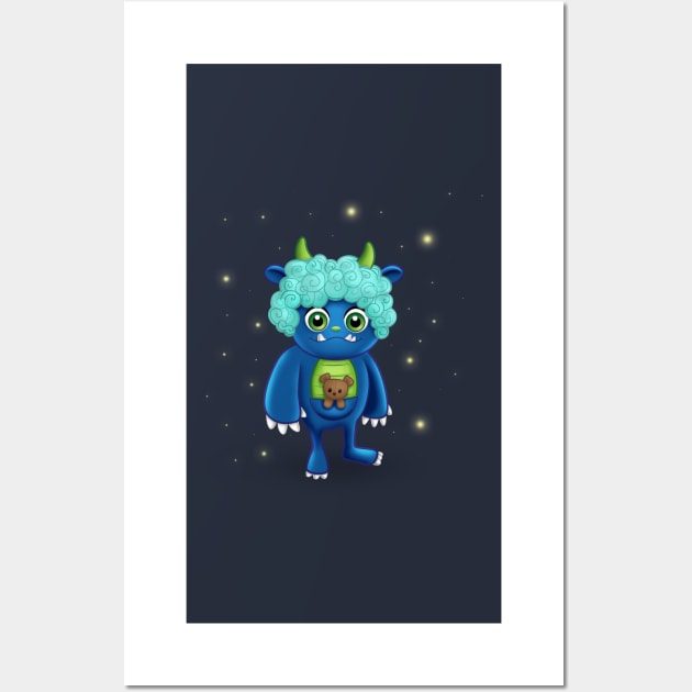 Friendly Blue Monster with Teddy Bear Wall Art by 513KellySt